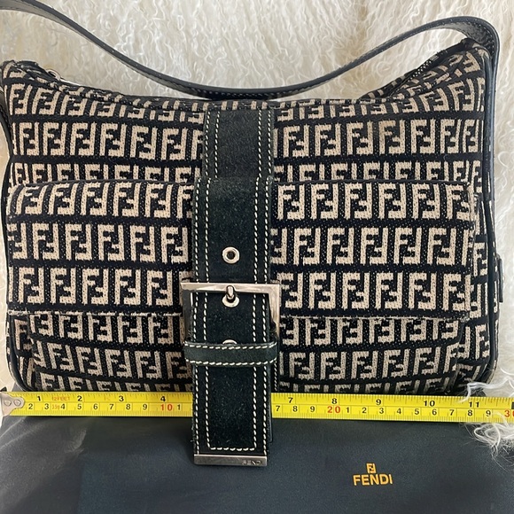 Fendi Semitracolla Piccola suede leather monogram shoulder bag purse AUTHENTIC - Picture 2 of 15